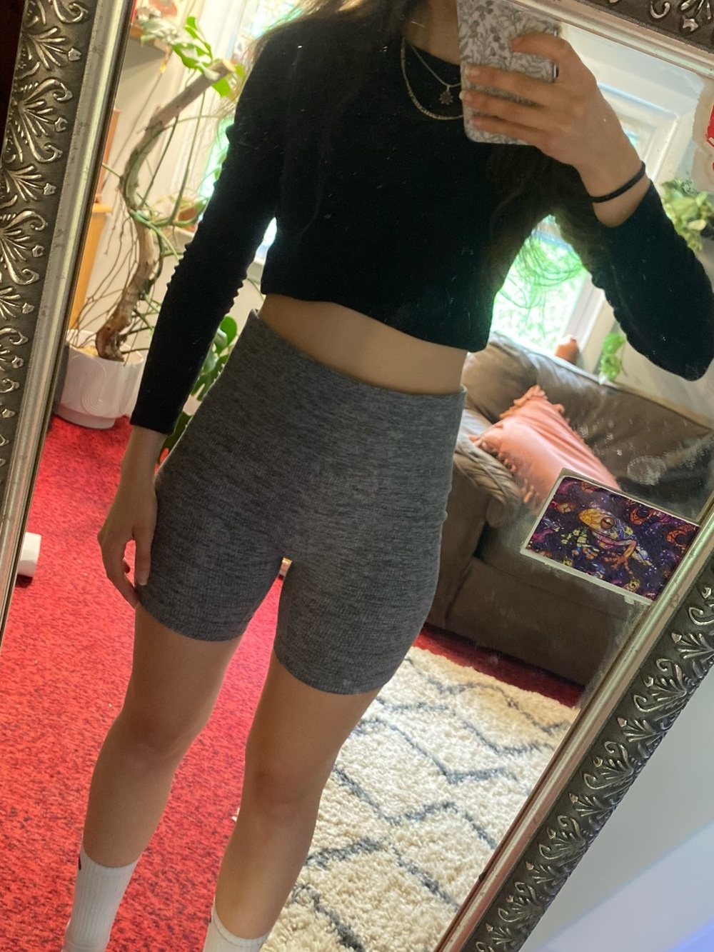 High-Waist Stretchy Bike Shorts—Grey
